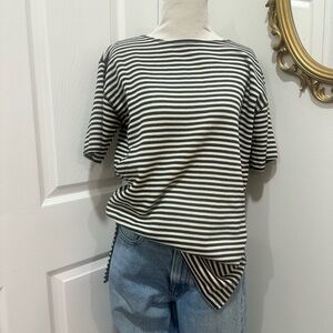 Chaus Black and White Striped Short Sleeve Top